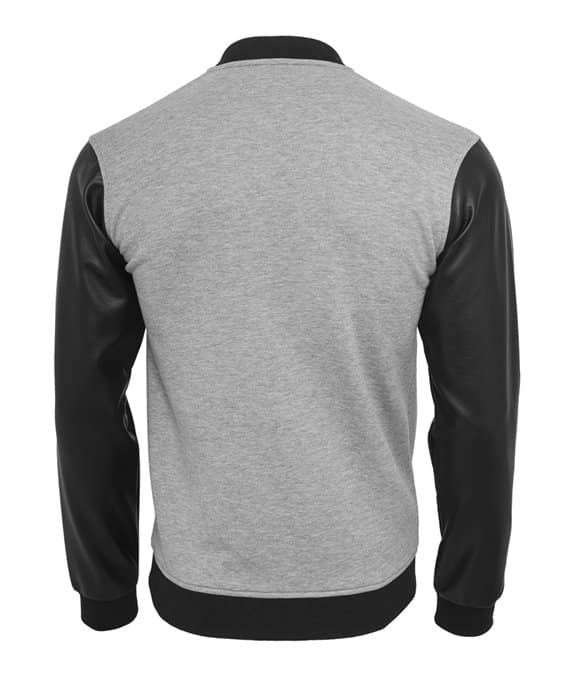 Zipped Leather Imitation Sleeve Jacket black-grey 2